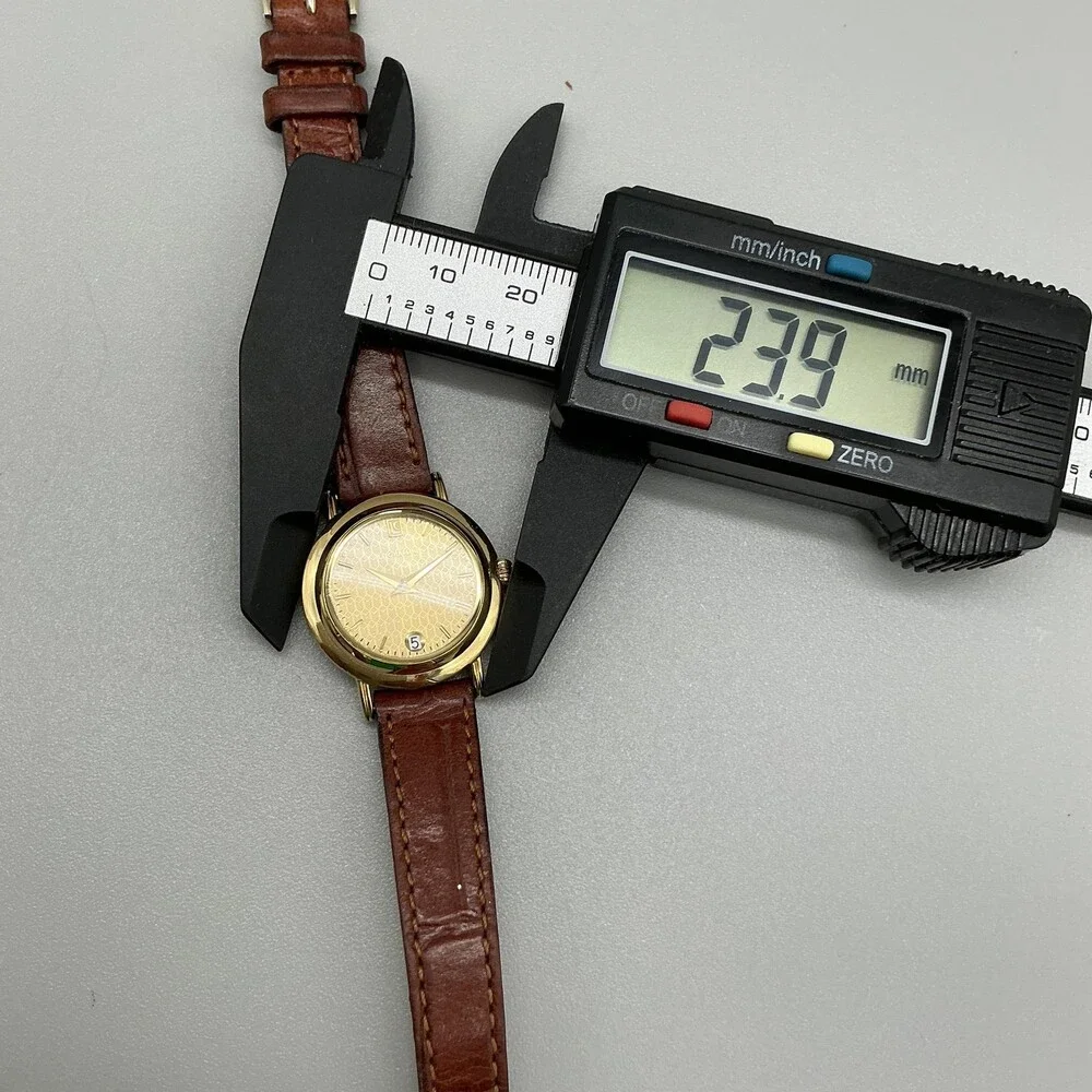 Le Chateau 2201L Womens Watch 24mm Gold Tone Brown Leather Date New Battery